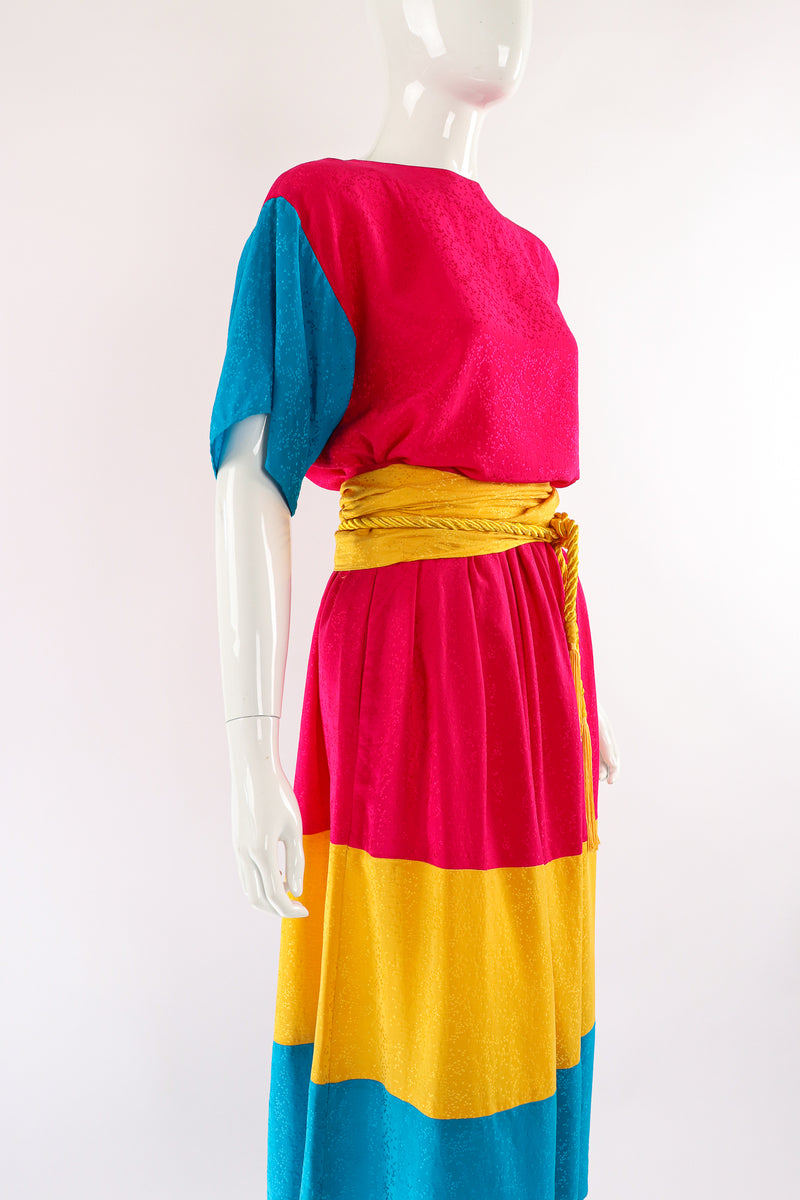 Vintage Neiman Marcus Silk Tiered Top & Skirt Set on Mannequin Angle at Recess Los Angeles