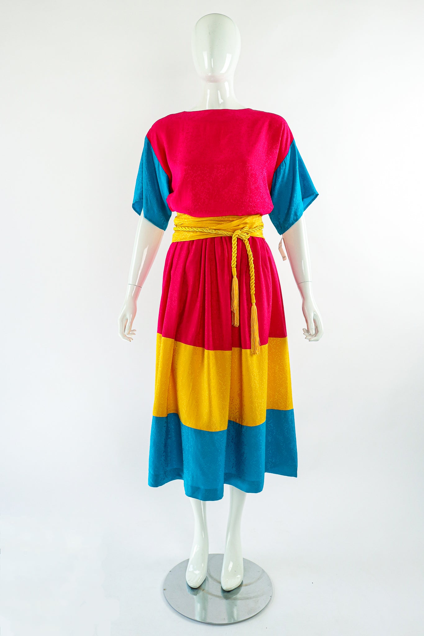 Vintage Neiman Marcus deadstock Silk Tiered Top & Skirt Set on Mannequin Front at Recess LA