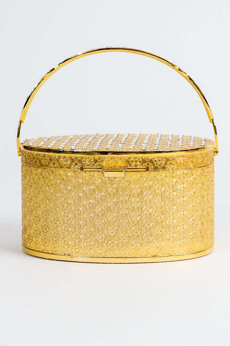 Vintage Neiman Marcus Gold Metal Floral Vanity Case Box Bag Back at Recess Los Angeles