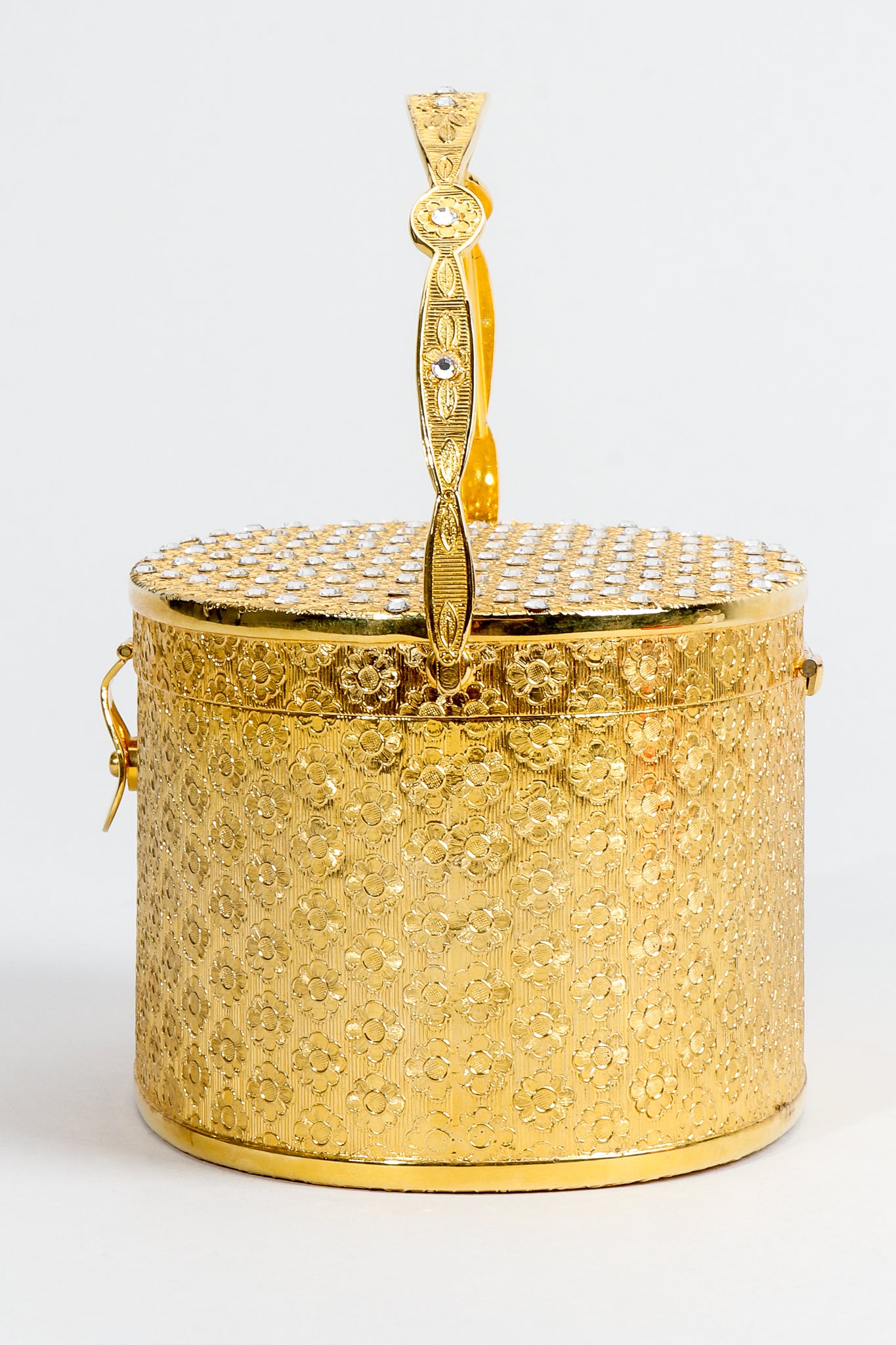 Vintage Neiman Marcus Gold Metal Floral Vanity Case Box Bag Side at Recess Los Angeles