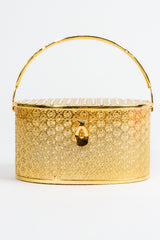 Vintage Neiman Marcus Gold Metal Floral Vanity Case Box Bag Front at Recess Los Angeles