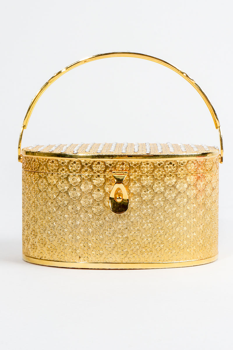 Vintage Neiman Marcus Gold Metal Floral Vanity Case Box Bag Front at Recess Los Angeles
