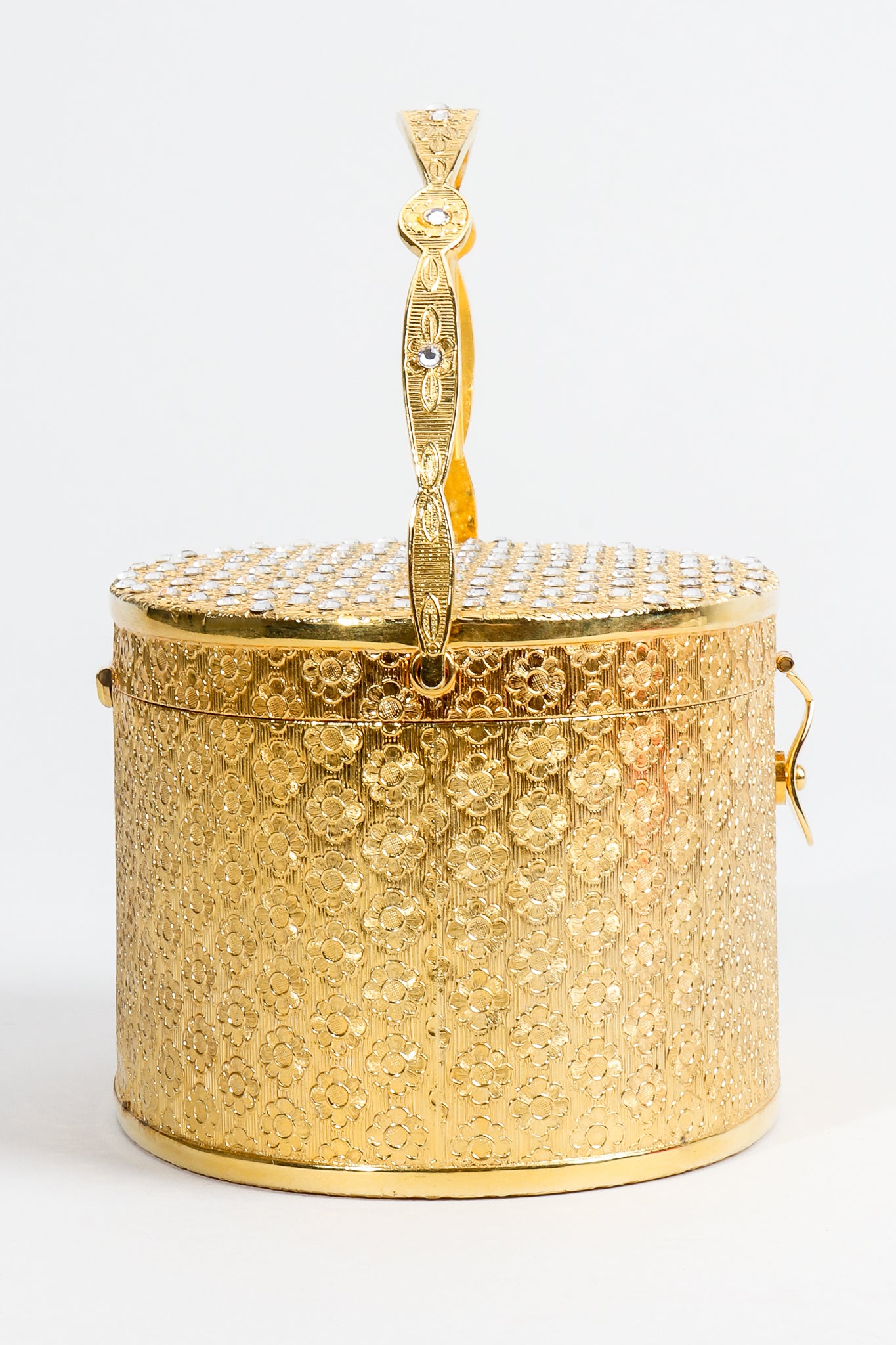 Vintage Neiman Marcus Gold Metal Floral Vanity Case Box Bag Side 2 at Recess Los Angeles