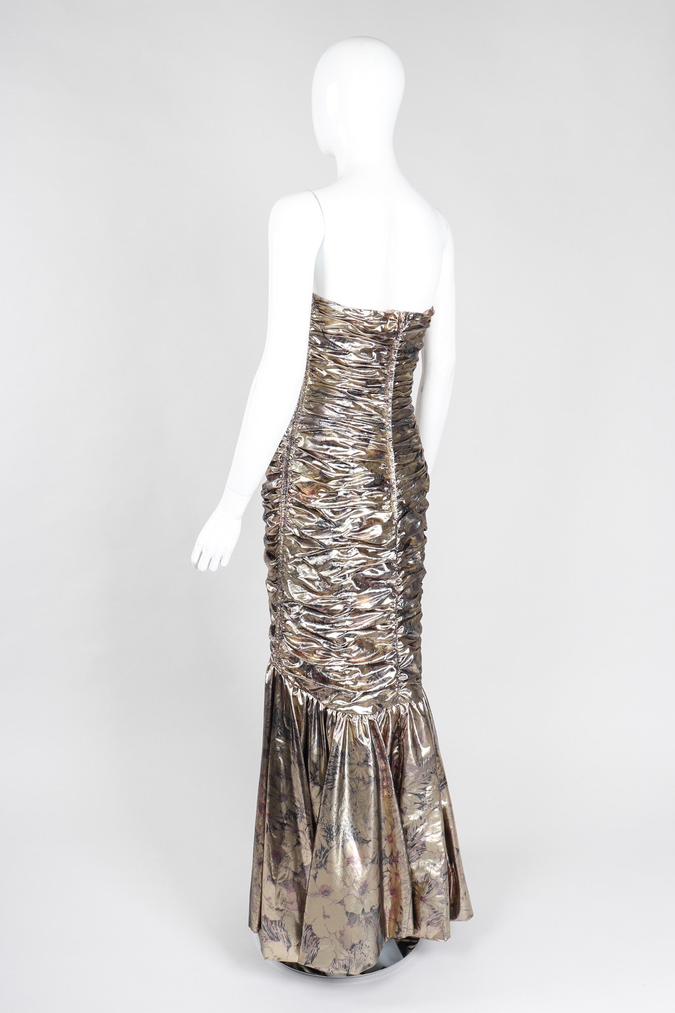 Recess Los Angeles Vintage Neiman Marcus Ruched Liquid Gold Lamé Gown
