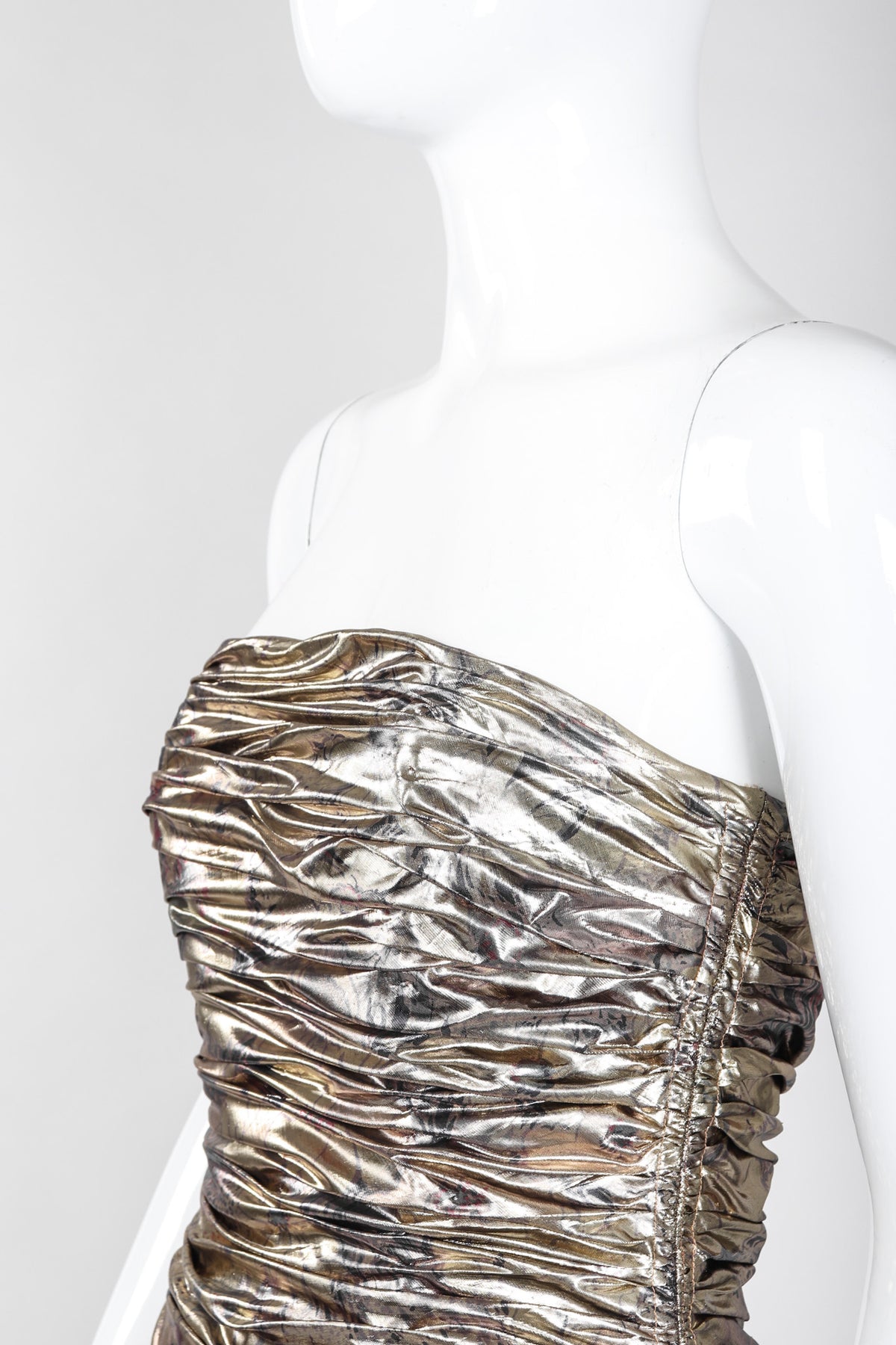 Vintage Neiman Marcus Ruched Liquid Gold Lam Gown Recess Vintage Neiman Marcus Ruched Liquid Gold Lam Gown Recess
