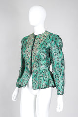 Recess Los Angeles Vintage Neiman Marcus Emerald Jeweled Brocade Peplum Jacket