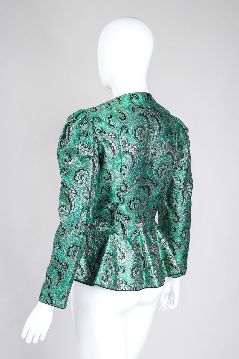 Recess Los Angeles Vintage Neiman Marcus Emerald Jeweled Brocade Peplum Jacket