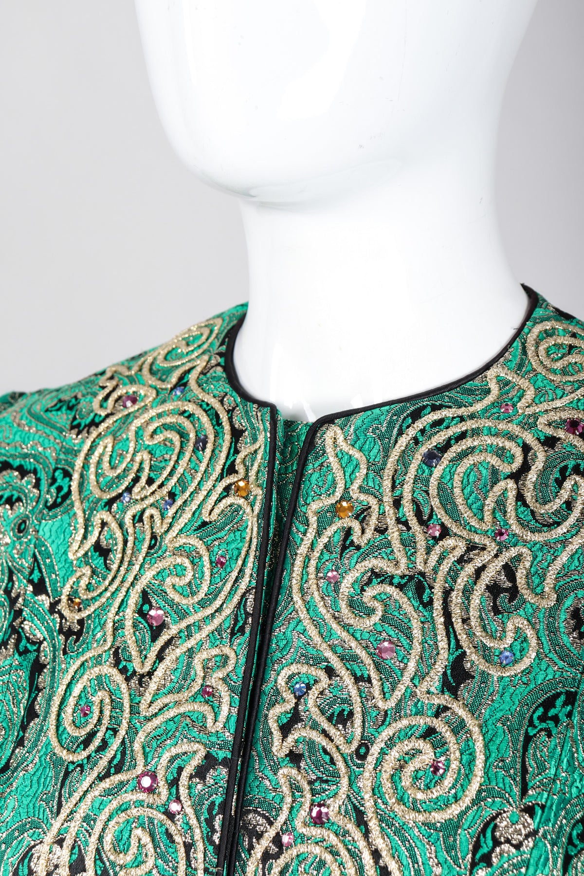 strapless open back dress Vintage Neiman Marcus Emerald Jeweled Brocade Peplum Jacket – Recess