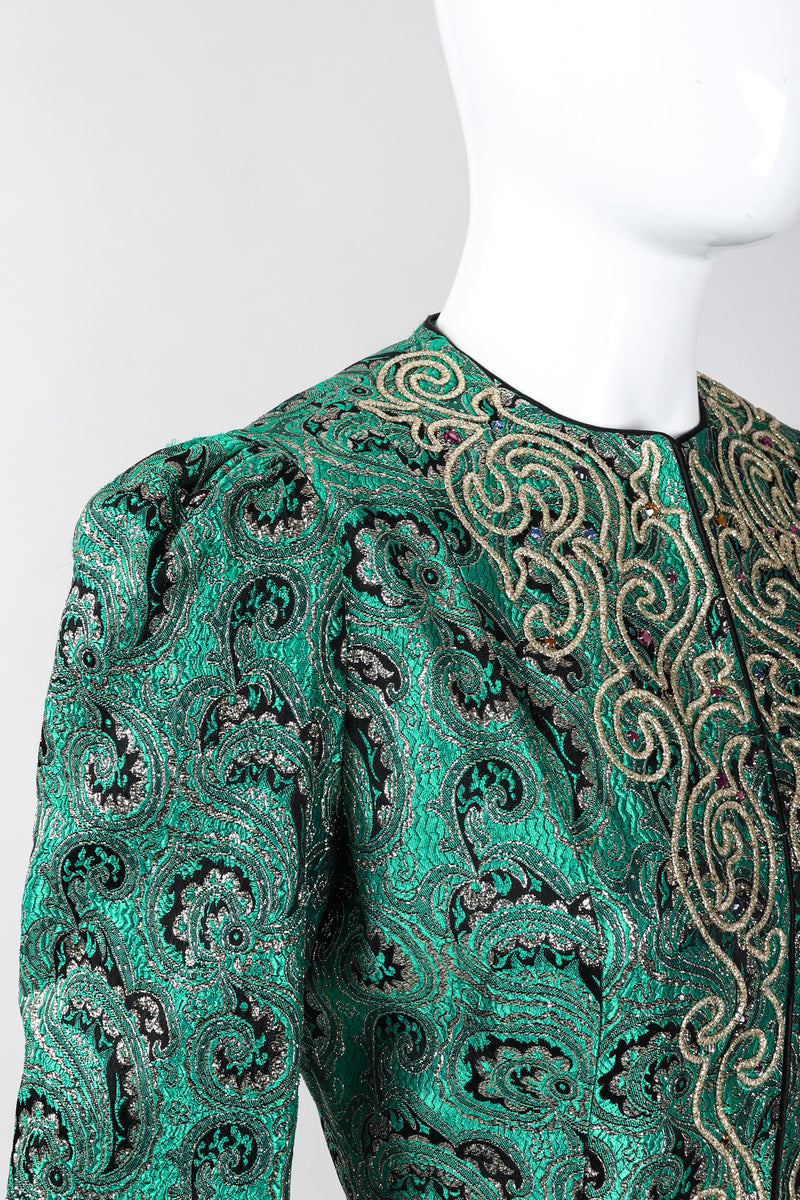 Vintage Neiman Marcus Emerald Jeweled Brocade Peplum Jacket Recess Vintage Neiman Marcus Emerald Jeweled Brocade Peplum Jacket Recess