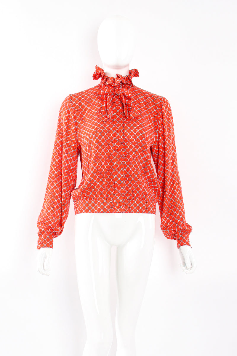 Vintage Nina Ricci Ruffle Collar Silk Blouse on Mannequin front at Recess Los Angeles