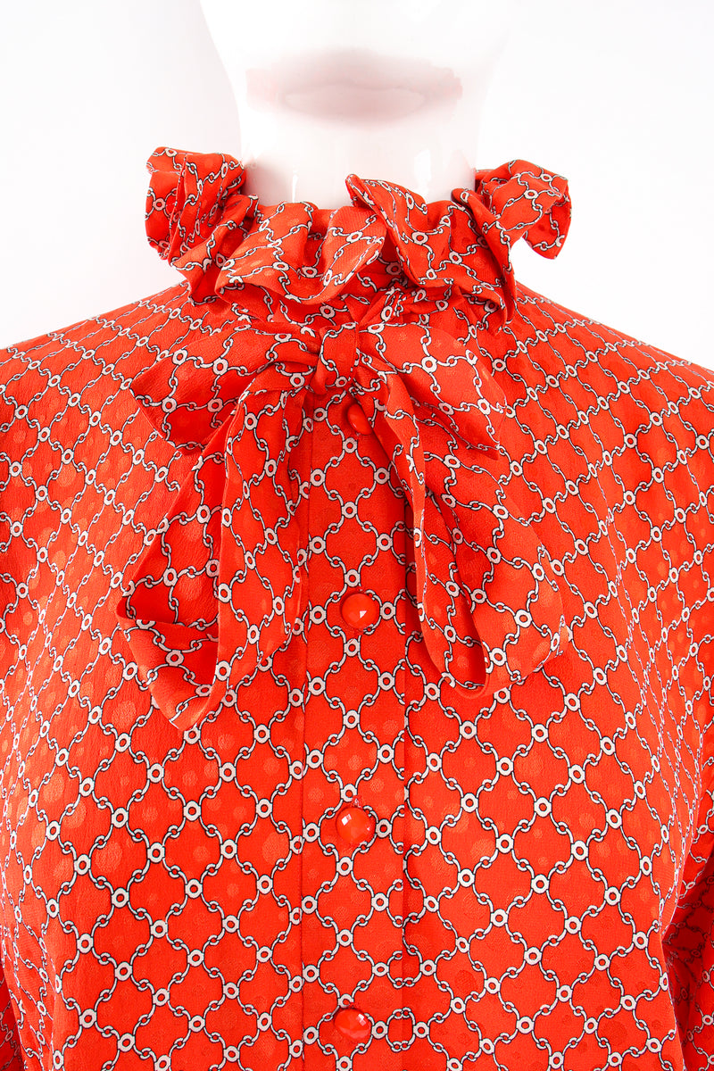 Vintage Nina Ricci Ruffle Collar Silk Blouse on Mannequin collar detail at Recess Los Angeles