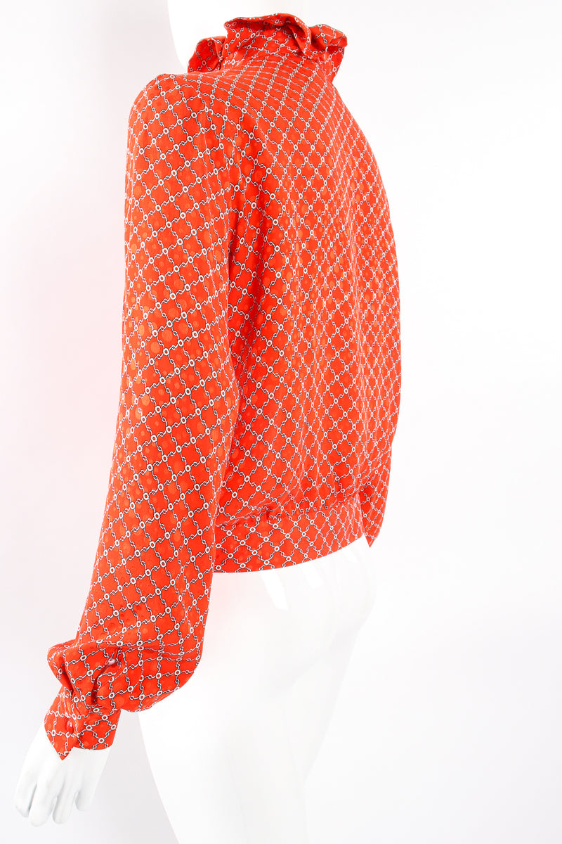 Vintage Nina Ricci Ruffle Collar Silk Blouse on Mannequin back angle at Recess Los Angeles