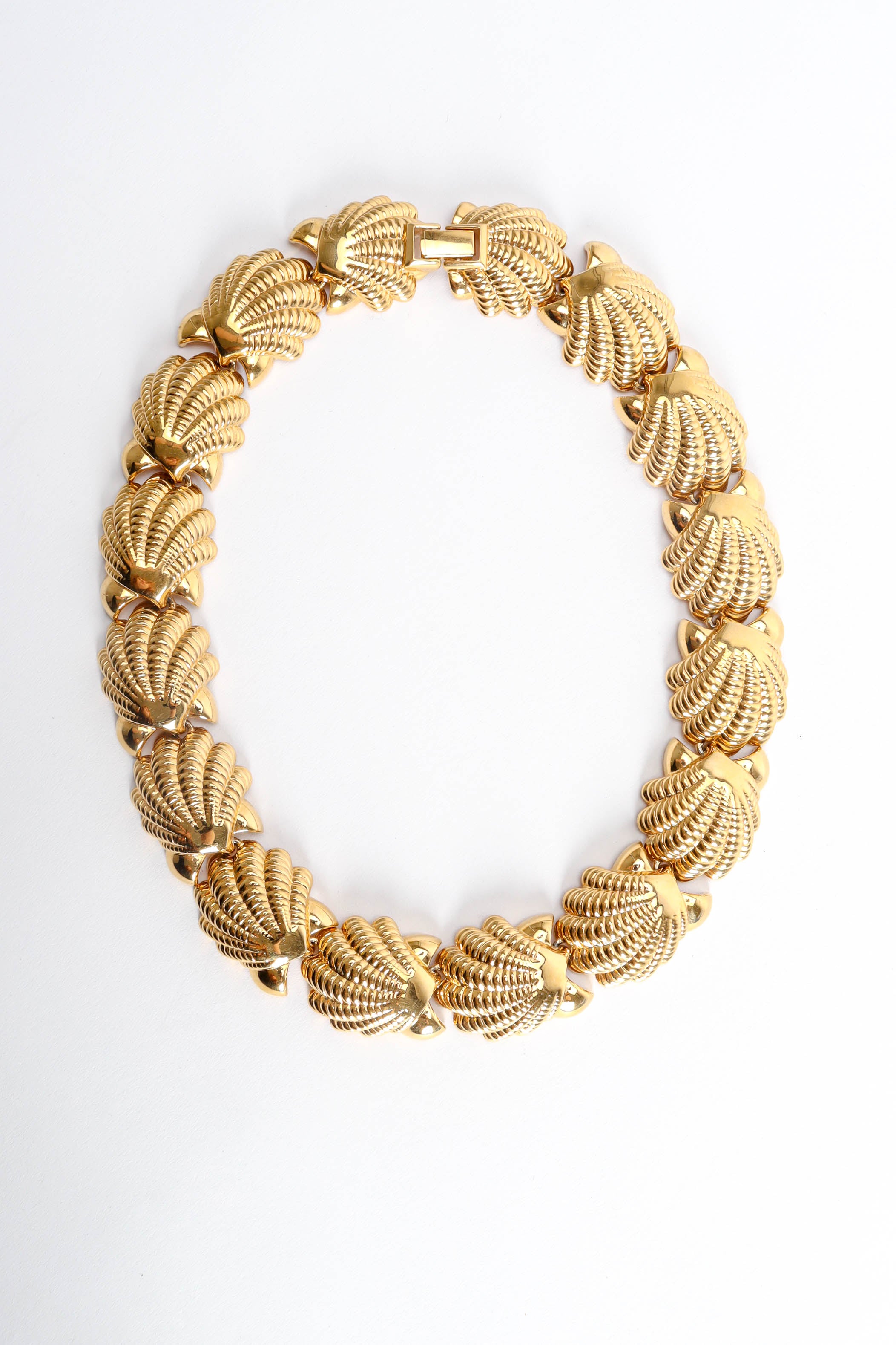 Vintage Nina Ricci Shell Collar Choker Necklace clasped front flat lay  @ Recess LA