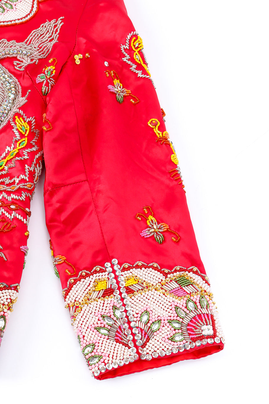 Embellished silk dragon jacket sleeve detail @recessla