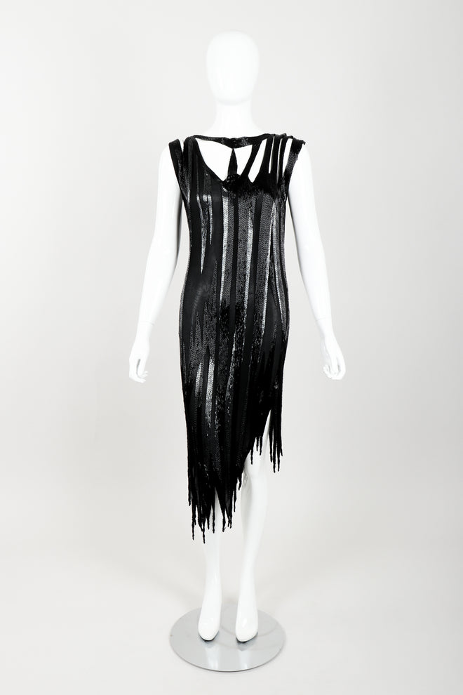 Vintage Asymmetrical Beaded Flame Cocktail Dress on Mannequin front at Recess Los Angeles