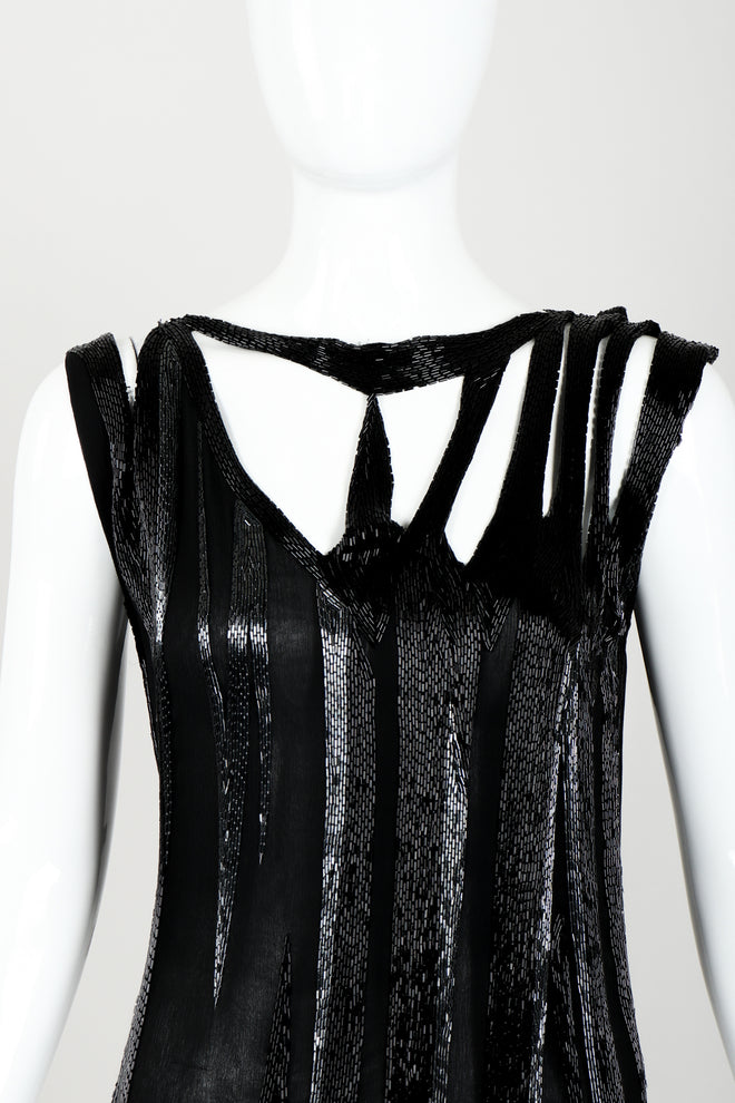 Vintage Asymmetrical Beaded Flame Cocktail Dress on Mannequin front crop at Recess Los Angeles