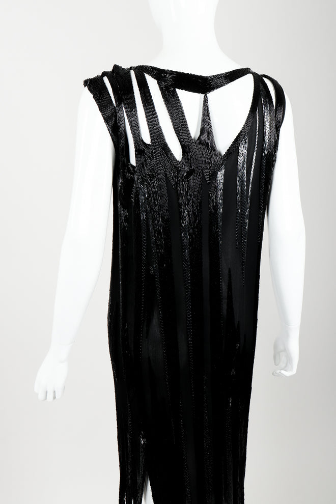 Vintage Asymmetrical Beaded Flame Cocktail Dress on Mannequin back angle at Recess Los Angeles