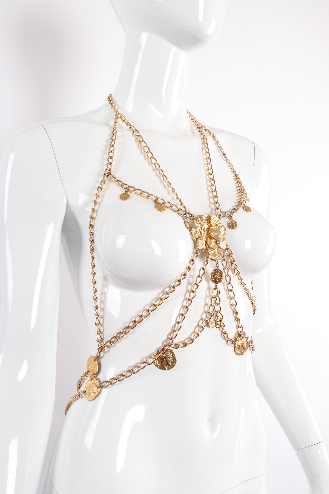 Vintage Coin Chain Body Harness Top on Mannequin at Recess Los Angeles