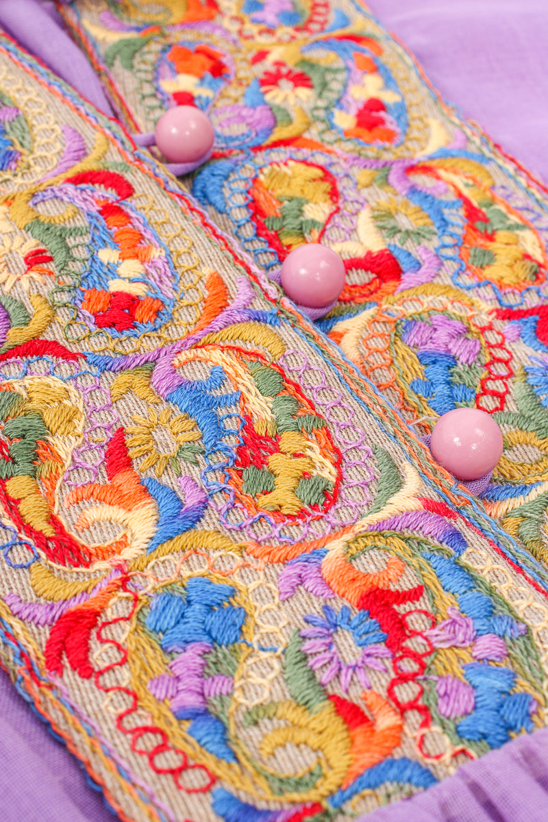 Vintage Beverly Paige Sheer Paisley Embroidered Peasant Dress embroidery detail at Recess LA