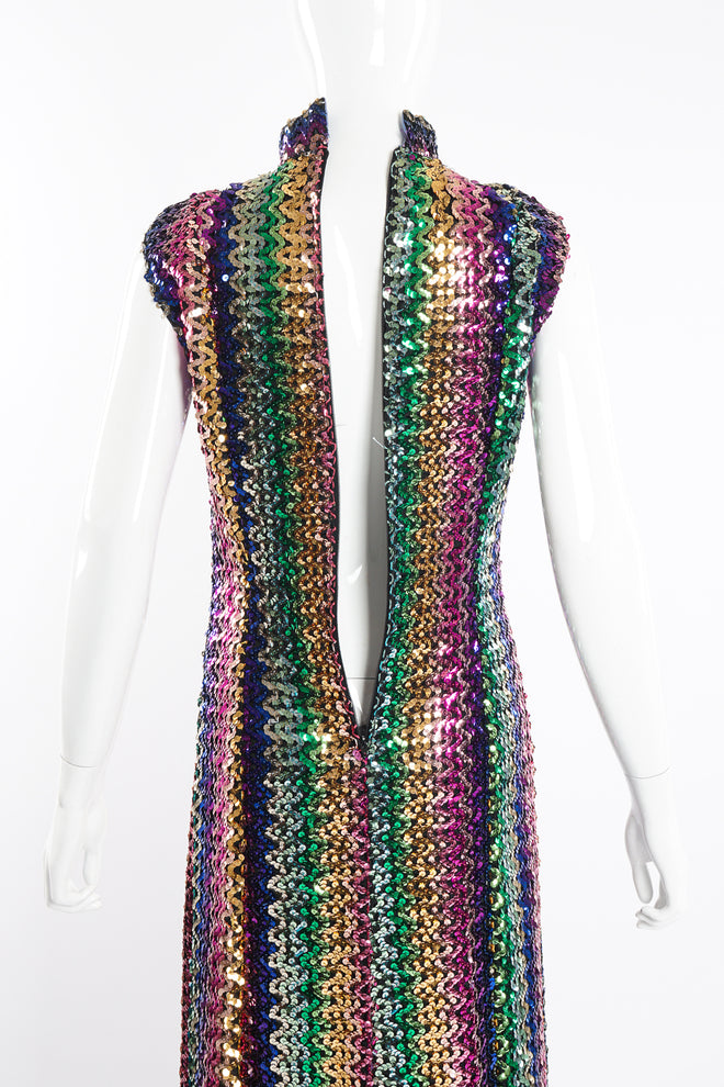 Vintage Rainbow Sequin Sheath Gown on Mannequin zipper at Recess Los Angeles