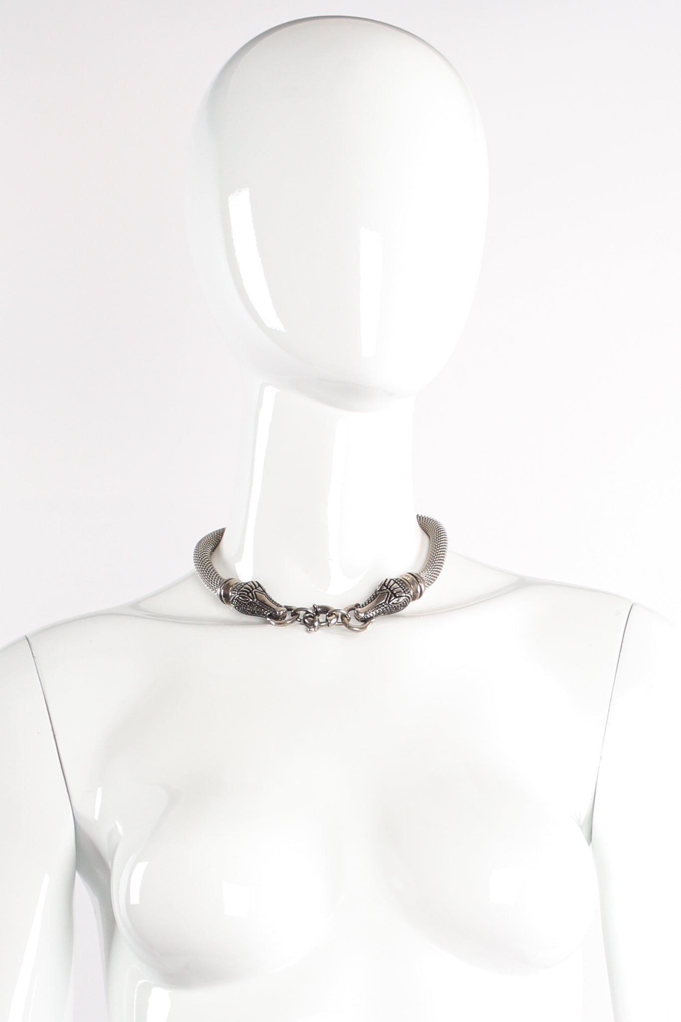 Vintage Silver Alligator Mesh Collar Necklace on mannequin at Recess Los Angeles