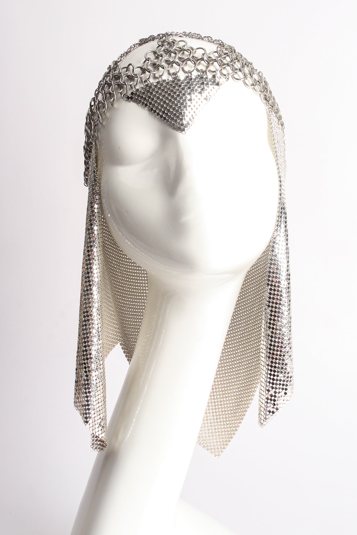 Vintage Liquid Mesh Chain Casque Coif Headdress on mannequin at Recess Los Angeles