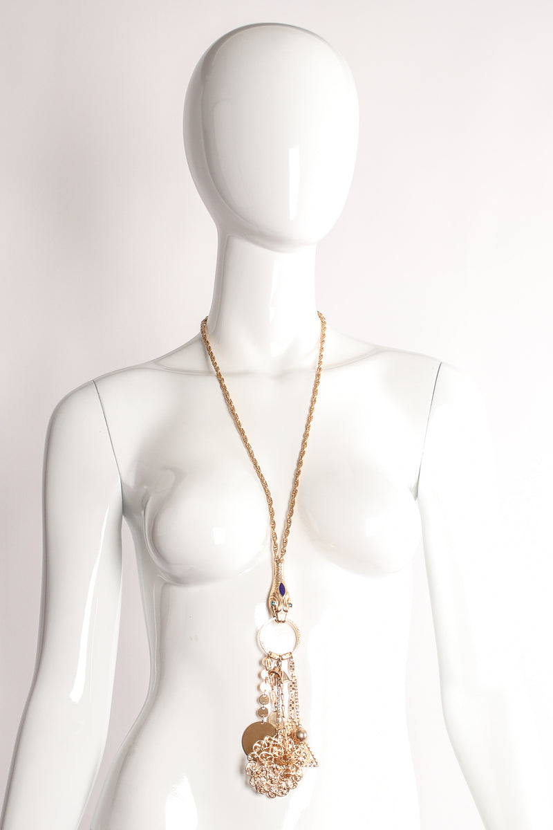 Vintage Snake Charm Fob Pendant Necklace on mannequin at Recess Los Angeles