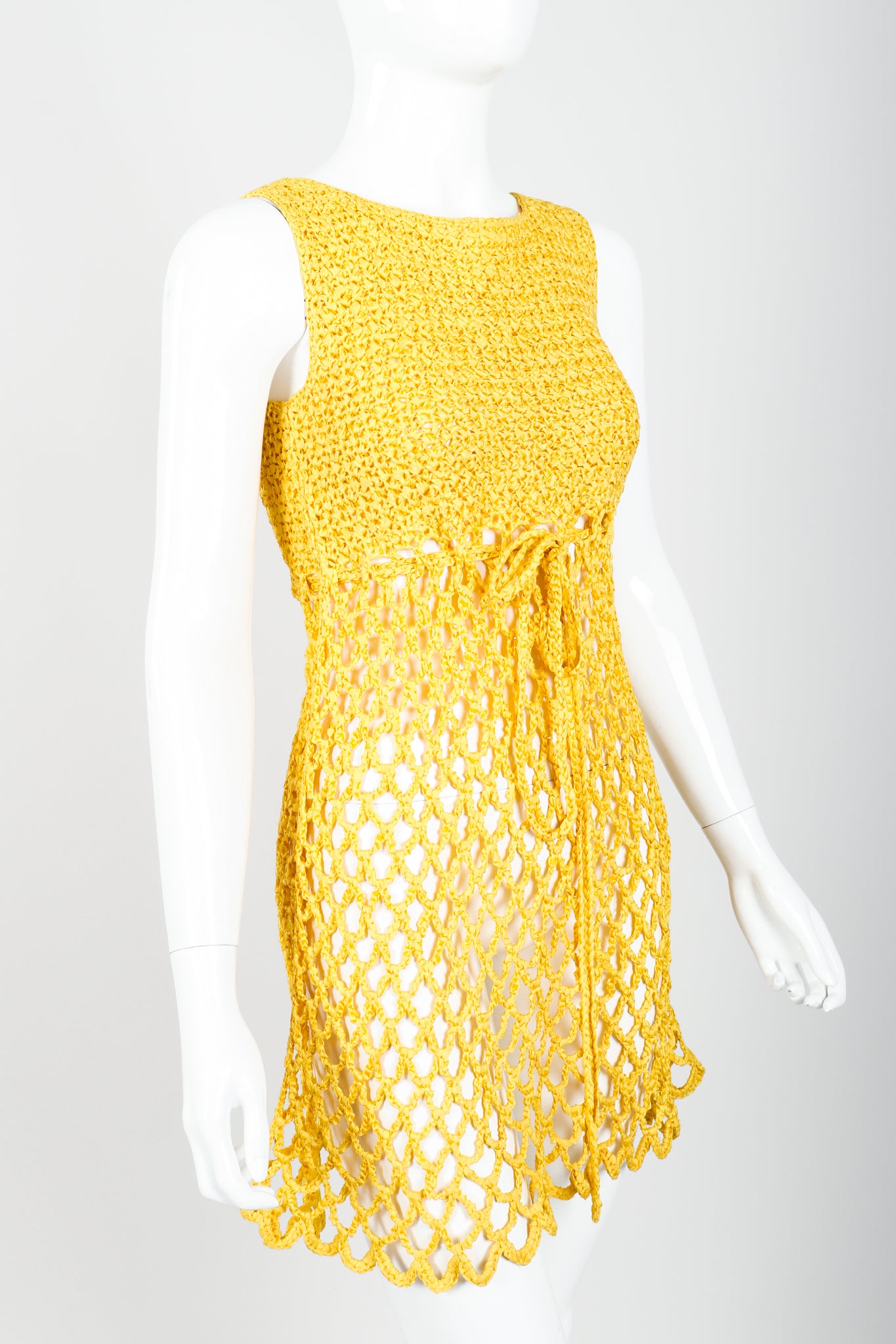 Vintage Crochet Net Dress Swim Coverup on Mannequin angle crop at Recess Los Angeles