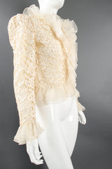 Vintage Nolan Miller Dynasty Lace Ruffle Bridal Wedding Jacket on Mannequin angle at Recess LA