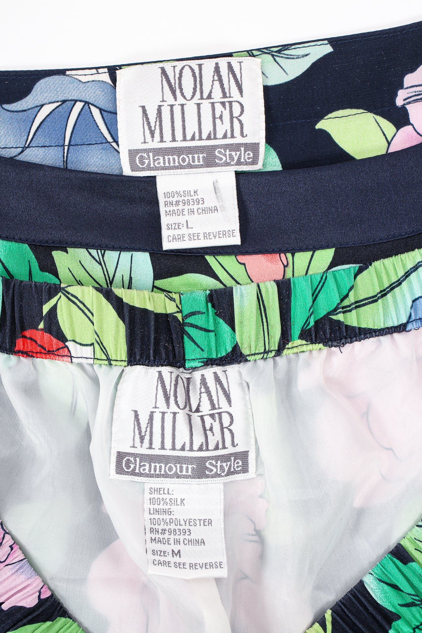 Vintage Nolan Miller Floral Silk Poncho & Pant Lounge Set labels at Recess LA