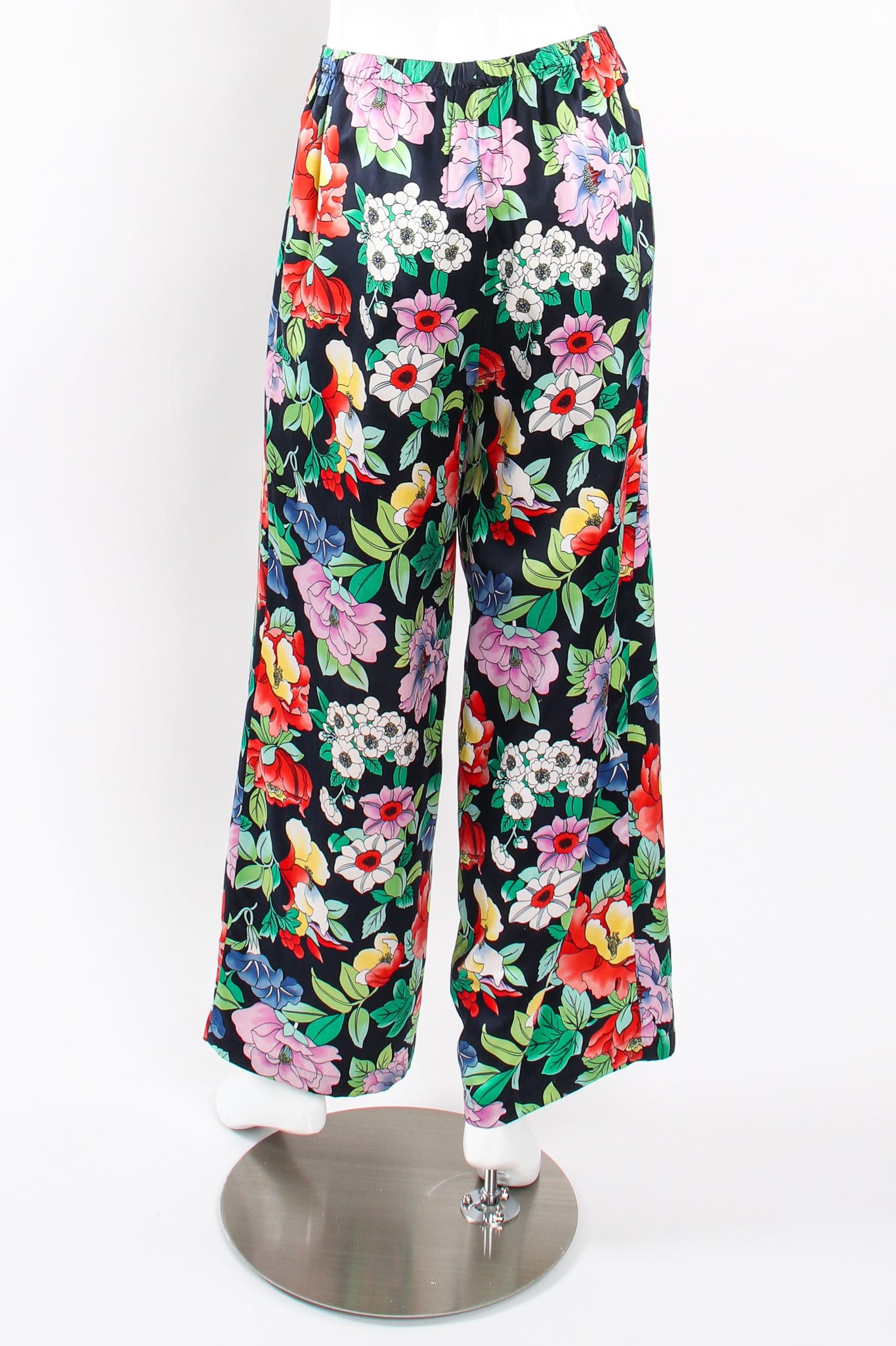 Vintage Nolan Miller Floral Silk Poncho & Pant Lounge Set on Mannequin pant back at Recess LA