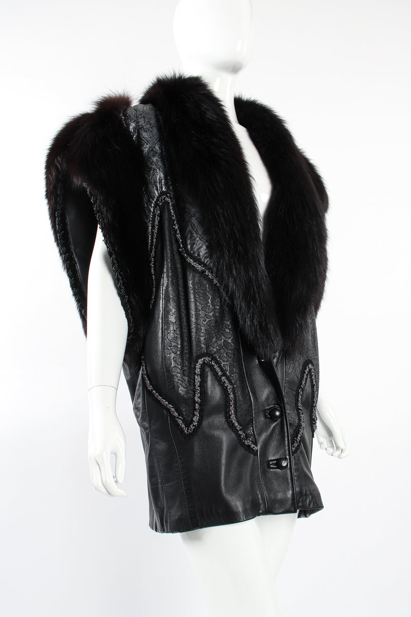 Vintage Norma Canada Long Leather & Fur Vest on Mannequin crop at Recess Los Angeles