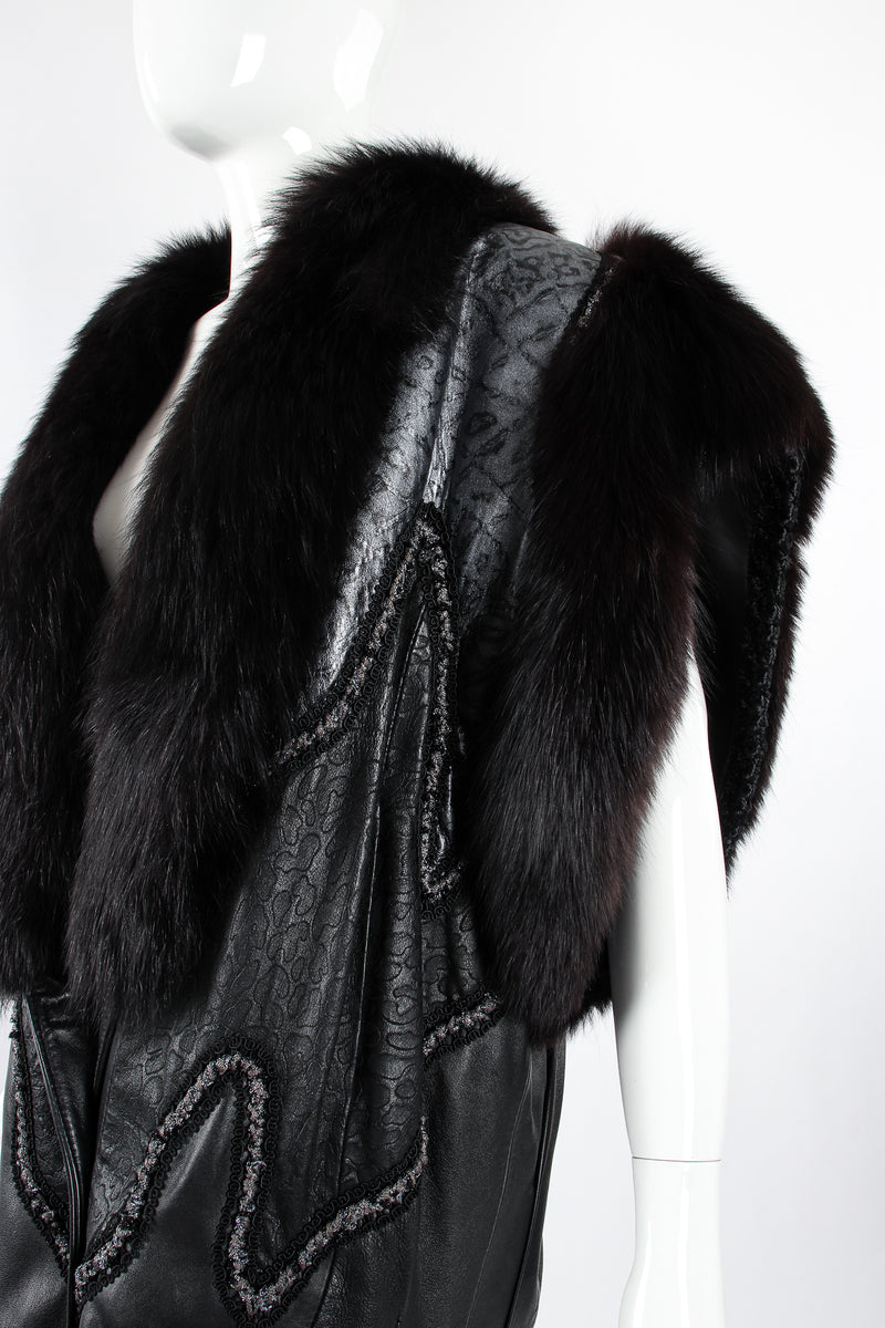 Vintage Norma Canada Long Leather & Fur Vest on Mannequin shoulder at Recess Los Angeles