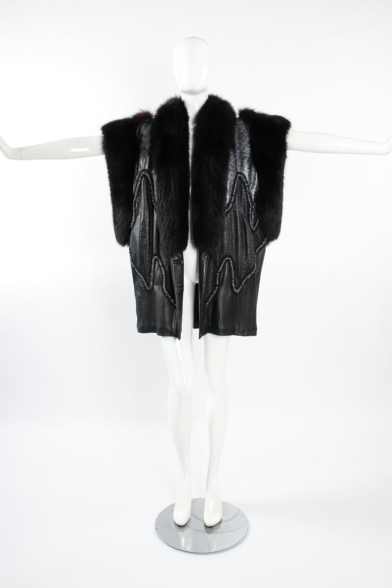 Vintage Norma Canada Long Leather & Fur Vest on Mannequin front wide at Recess Los Angeles