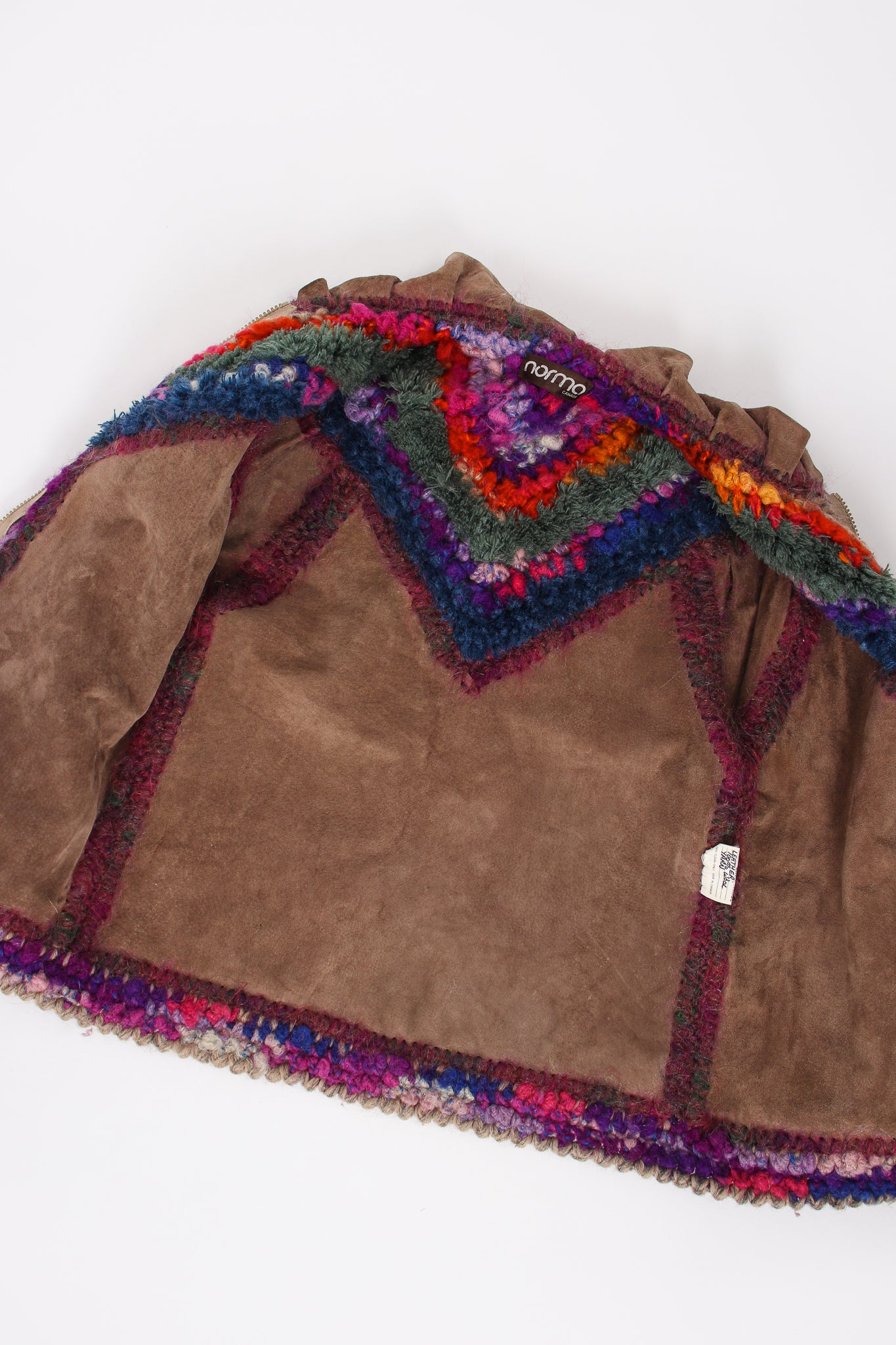 Vintage Norma Canada Rainbow Crochet Nubuck Jacket inside at Recess Los Angeles