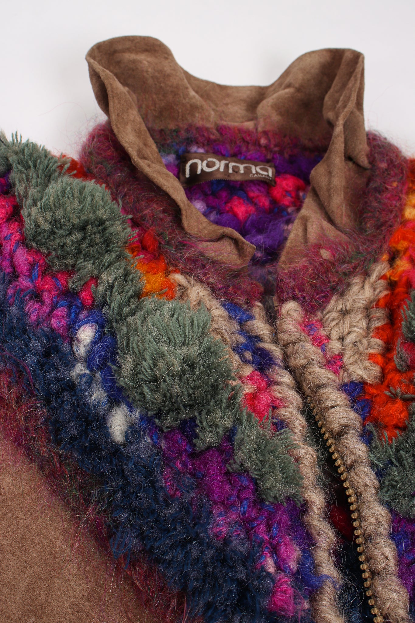 Vintage Norma Canada Rainbow Crochet Nubuck Jacket yoke at Recess Los Angeles