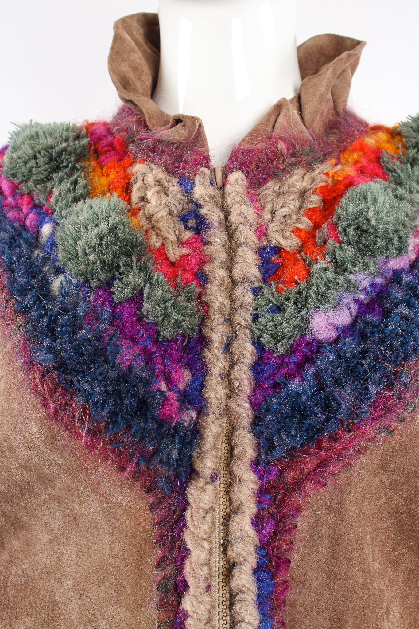 Vintage Norma Canada Rainbow Crochet Nubuck Jacket on Mannequin neck at Recess Los Angeles