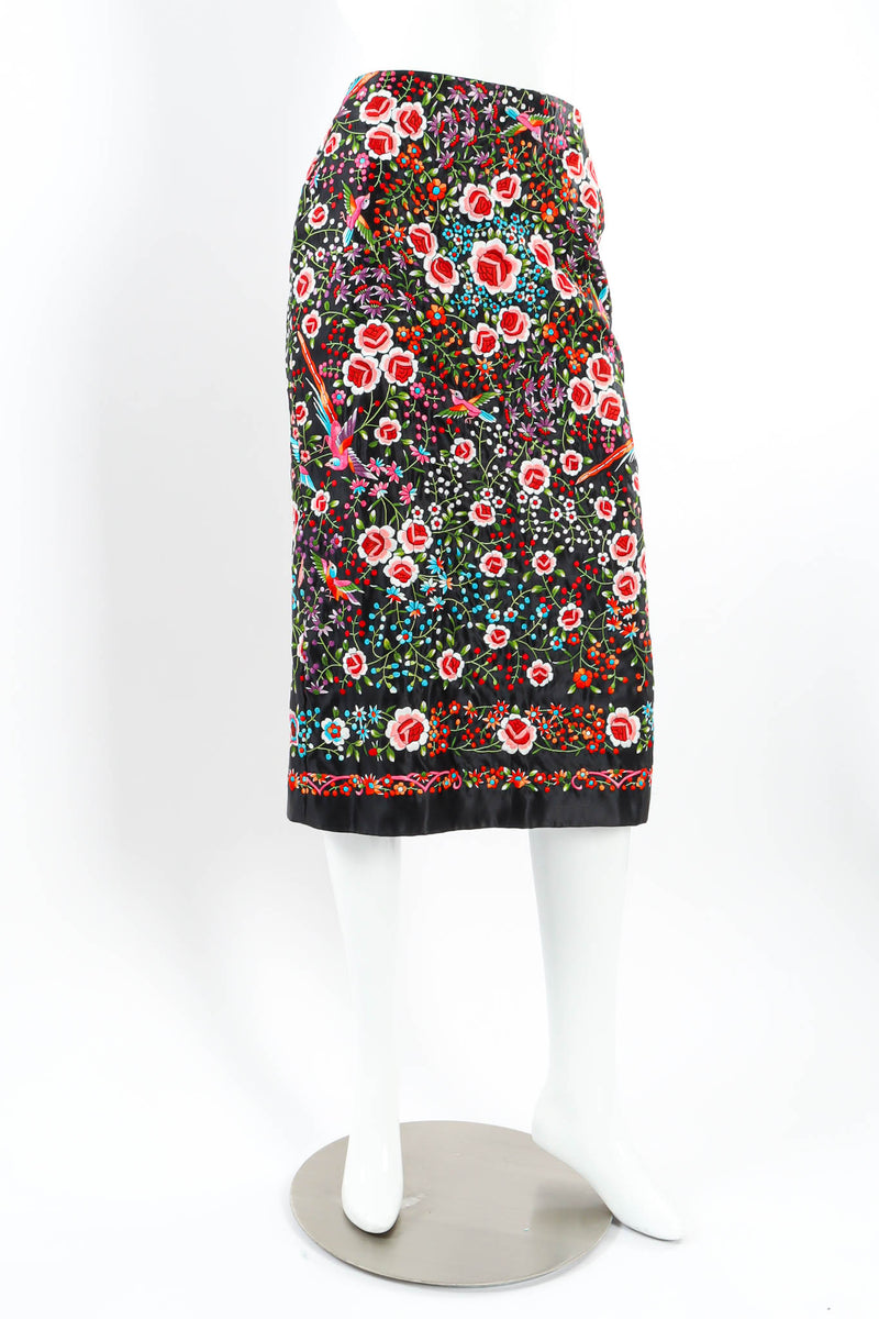 Vintage Norma Kamali Silk Embroidered Floral Skirt mannequin angle @ Recess Los Angeles