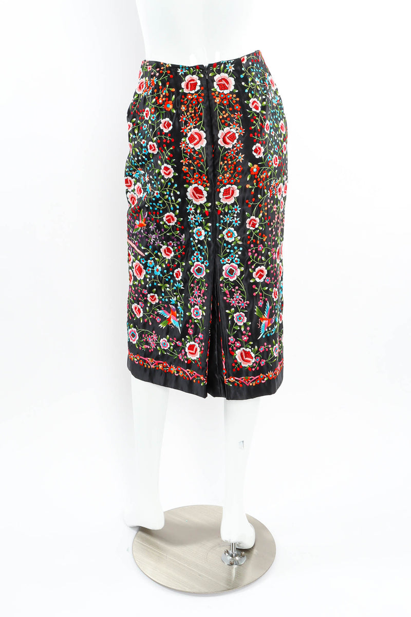 Vintage Norma Kamali Silk Embroidered Floral Skirt mannequin back @ Recess Los Angeles