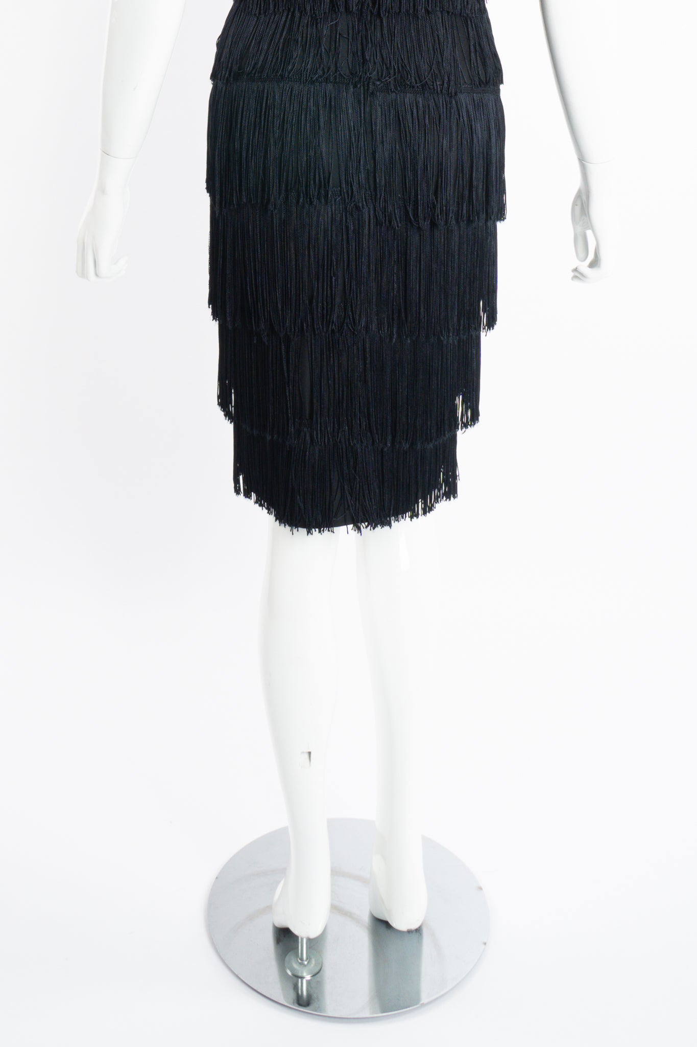 Vintage Norma Kamali Strapless Fringe Shimmy Sheath on Mannequin skirt at Recess Los Angeles