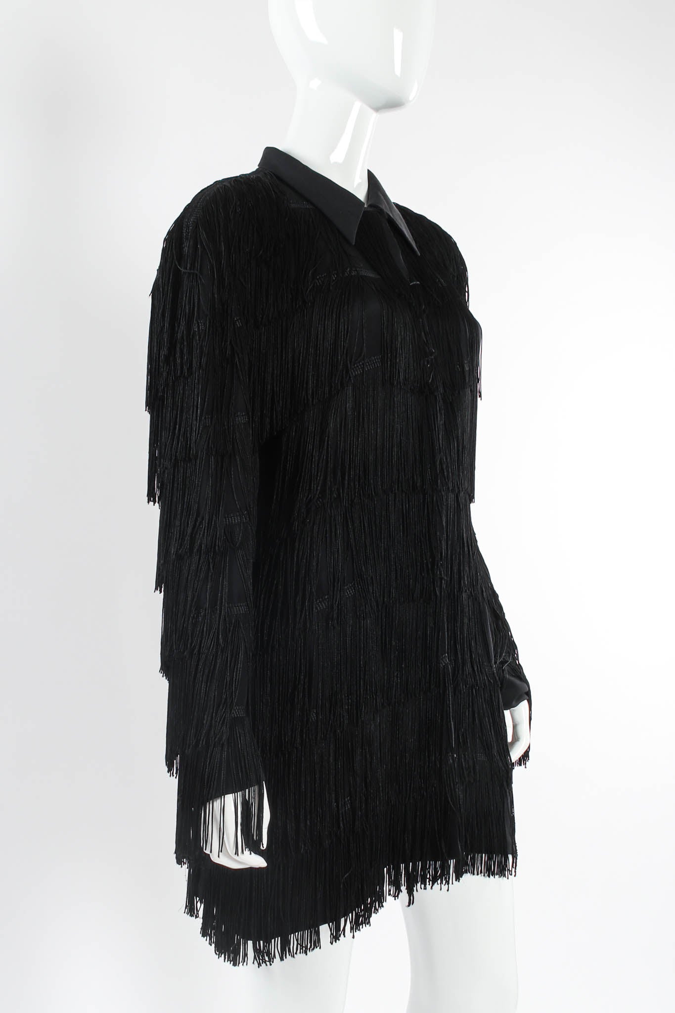 Vintage Norma Kamali Tiered Layered Fringe Jacket mannequin close angle @ Recess LA