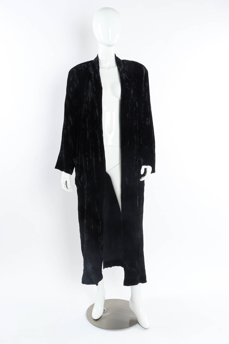 Vintage Norma Kamali Velvet Duster Jacket mannequin front @ Recess Los Angeles