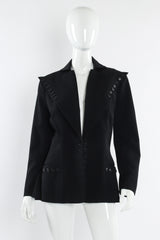 Vintage Omo by Norma Kamali Wide Lapel Wool Blazer mannequin front unbuttoned @ Recess LA