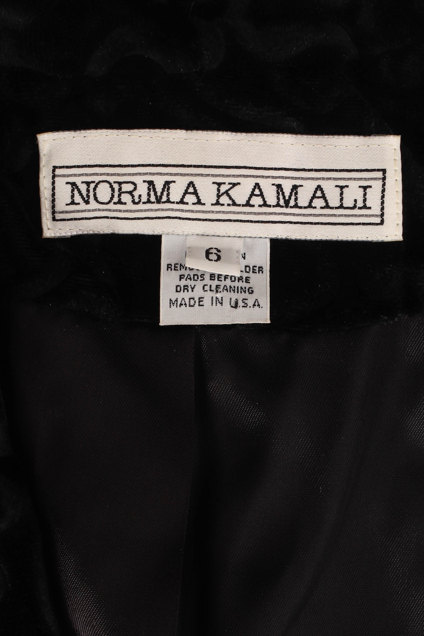 Vintage Norma Kamali Abstract Swirl Burnout Velvet Blazer tag @ Recess LA