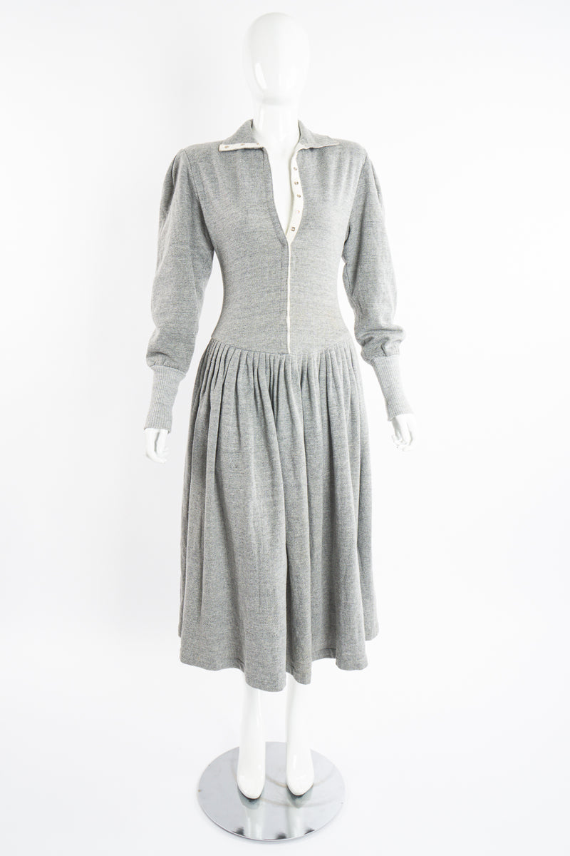 Vintage Norma Kamali Iconic Fleece Sweatshirt Dress on Mannequin front open at Recess Los Angeles