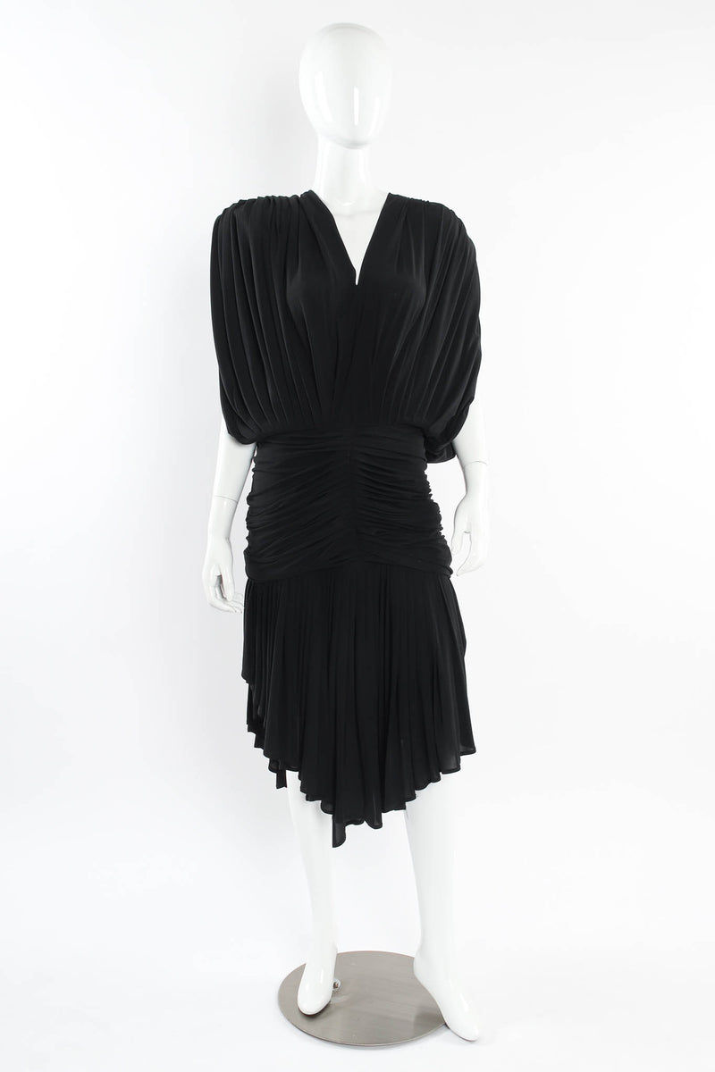 Vintage Norma Kamali Gathered Ruched Drape Dress mannequin front @ Recess Los Angeles