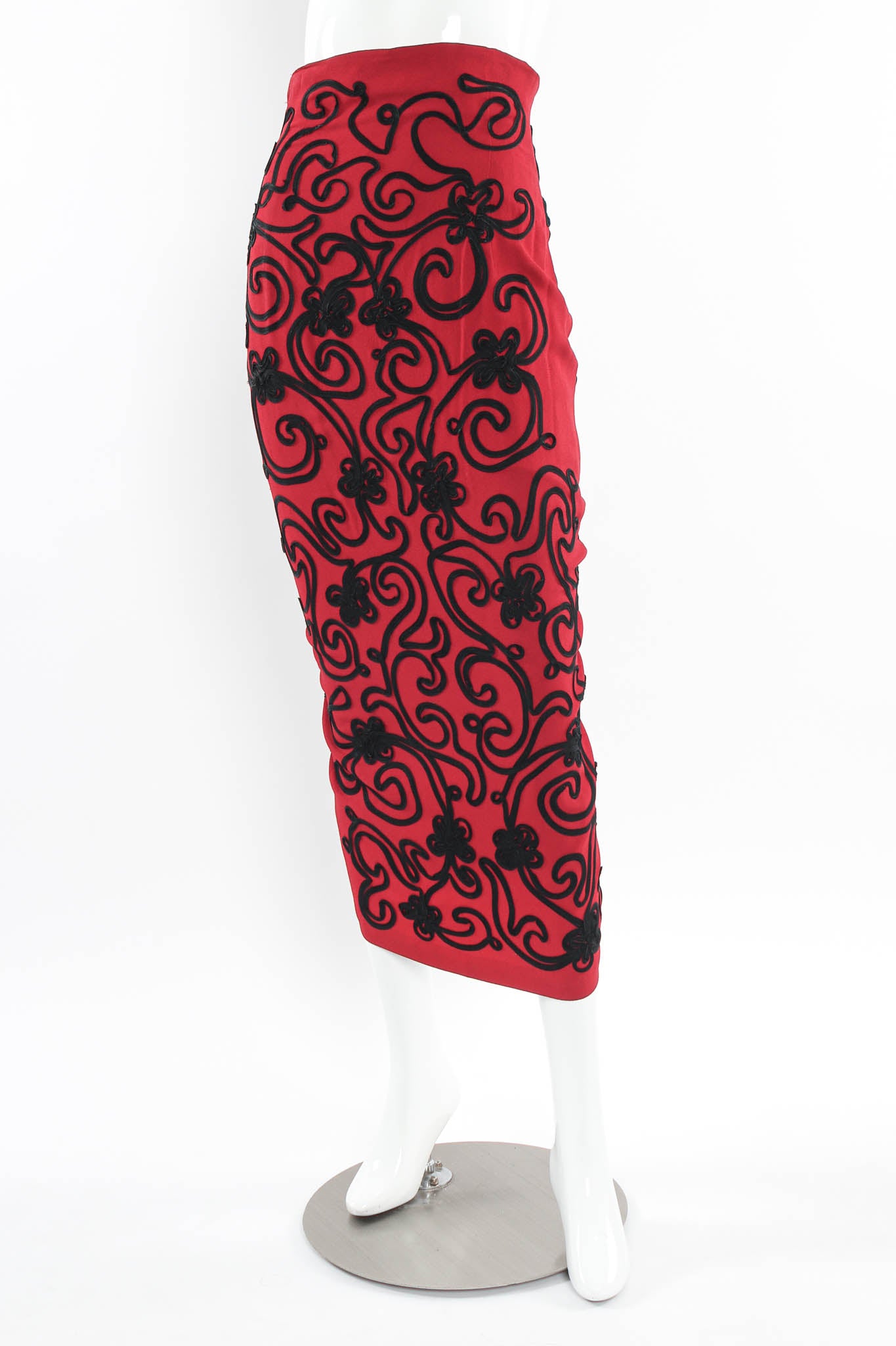 Vintage Norma Kamali Floral Soutache Braid Pencil Skirt mannequin front angle @ Recess LA