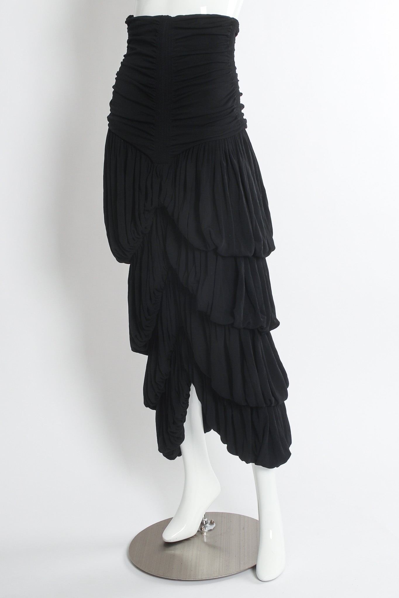 Vintage Omo Norma Kamali Parachute Drape Tiered Skirt mannequin angle @ Recess Los Angeles