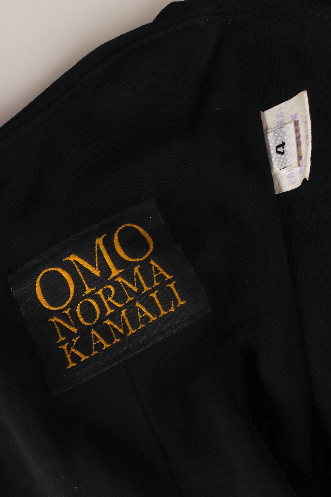 Vintage Omo Norma Kamali Gathered Drape Tiered Skirt label/size tag @ Recess Los Angeles