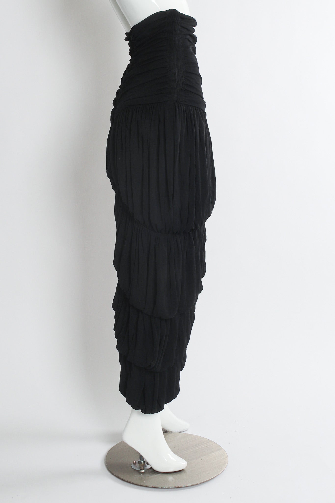 Vintage Omo Norma Kamali Patrachute Drape Tiered Skirt mannequin side @ Recess Los Angeles